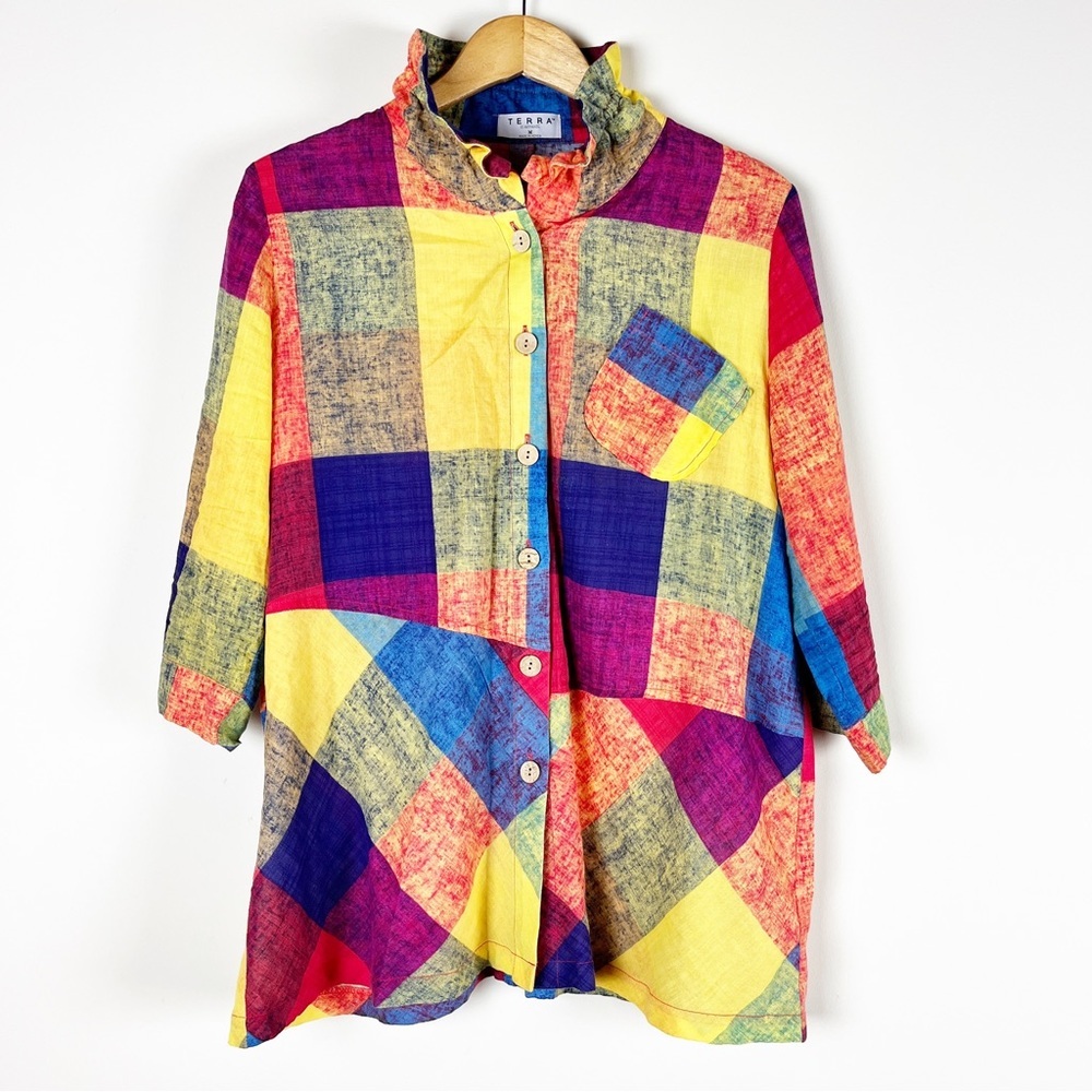 2/$30 Terra SJ Apparel Plaid Top M - Picture 1 of 4